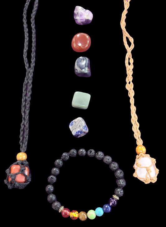 #104- set of chakra stones, bracelet & necklaces